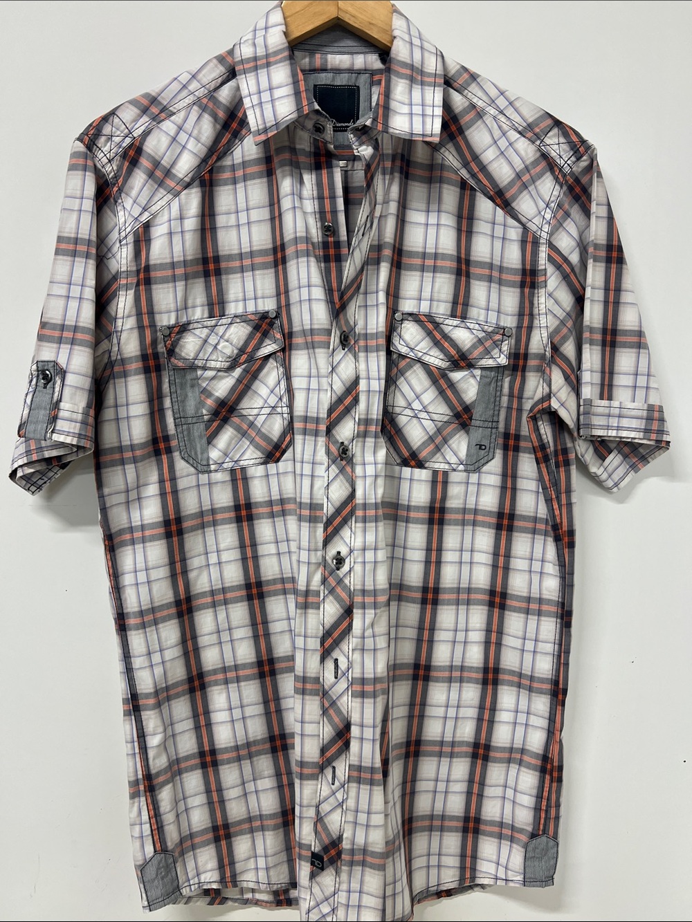7 Diamonds, Short Sleeve Plaid, Snap Pockets, Button Down